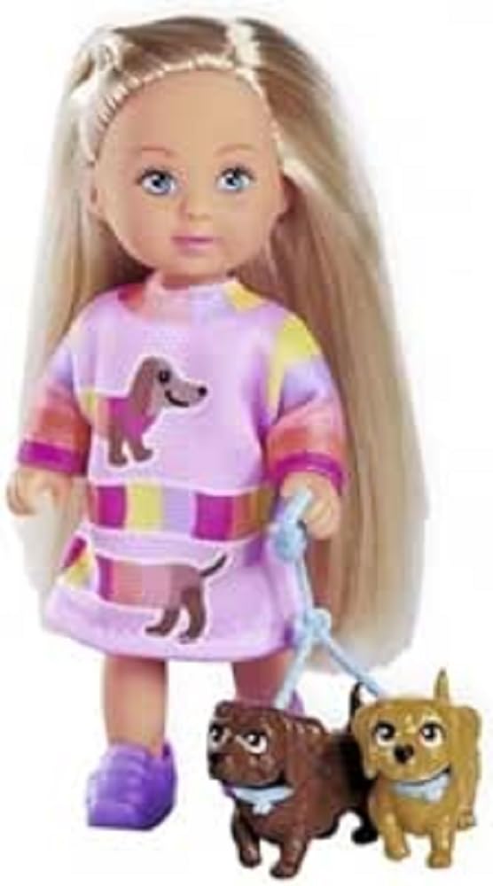 simba-evi-love-dogs-puppe-12cm-mit-2-dackeln-rosa-kleid image 1