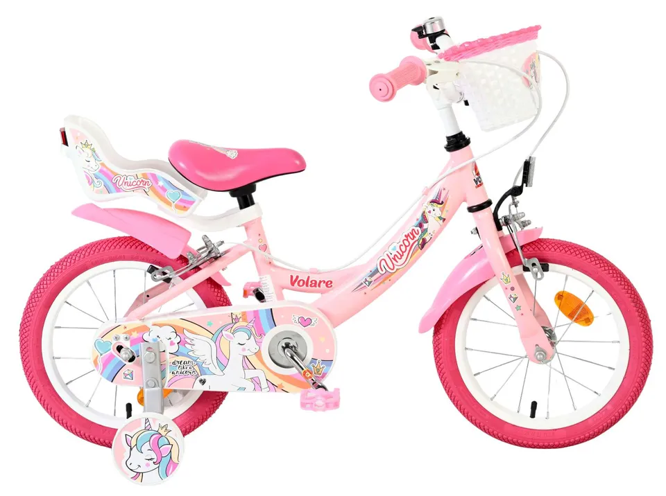 volare-unicorn-kinderfahrrad-14-zoll-rosa-mit-handbremsen image 1