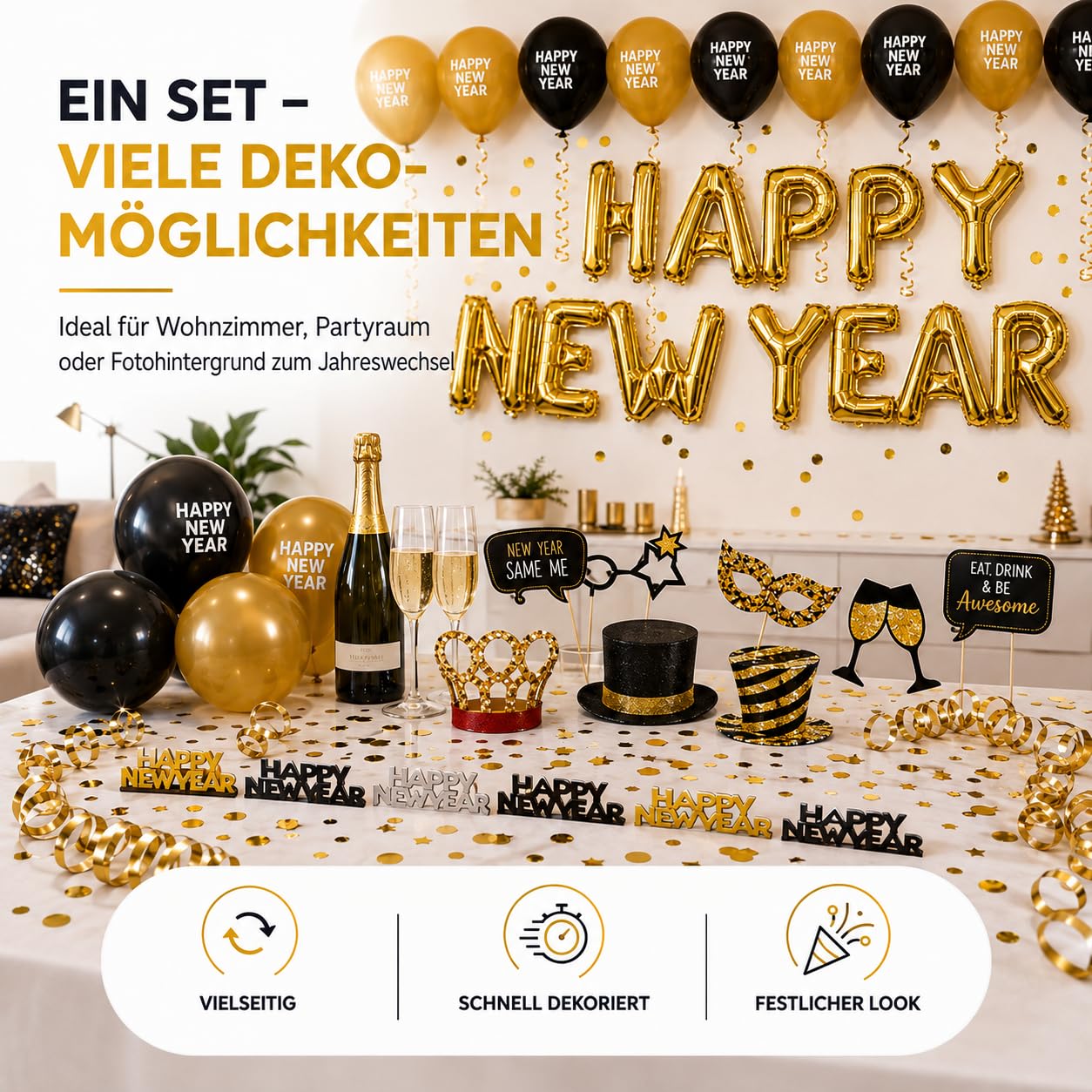 festifun-dekoration-set-silvester-2027-gold-mit-ballon image 5