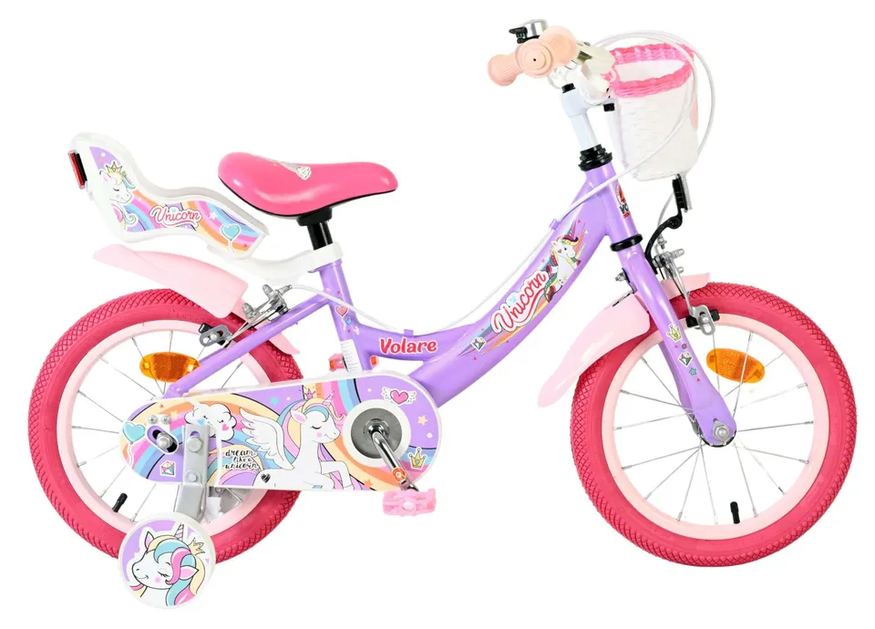 volare-unicorn-14-zoll-kinderfahrrad-lila-2-handbremsen image 1