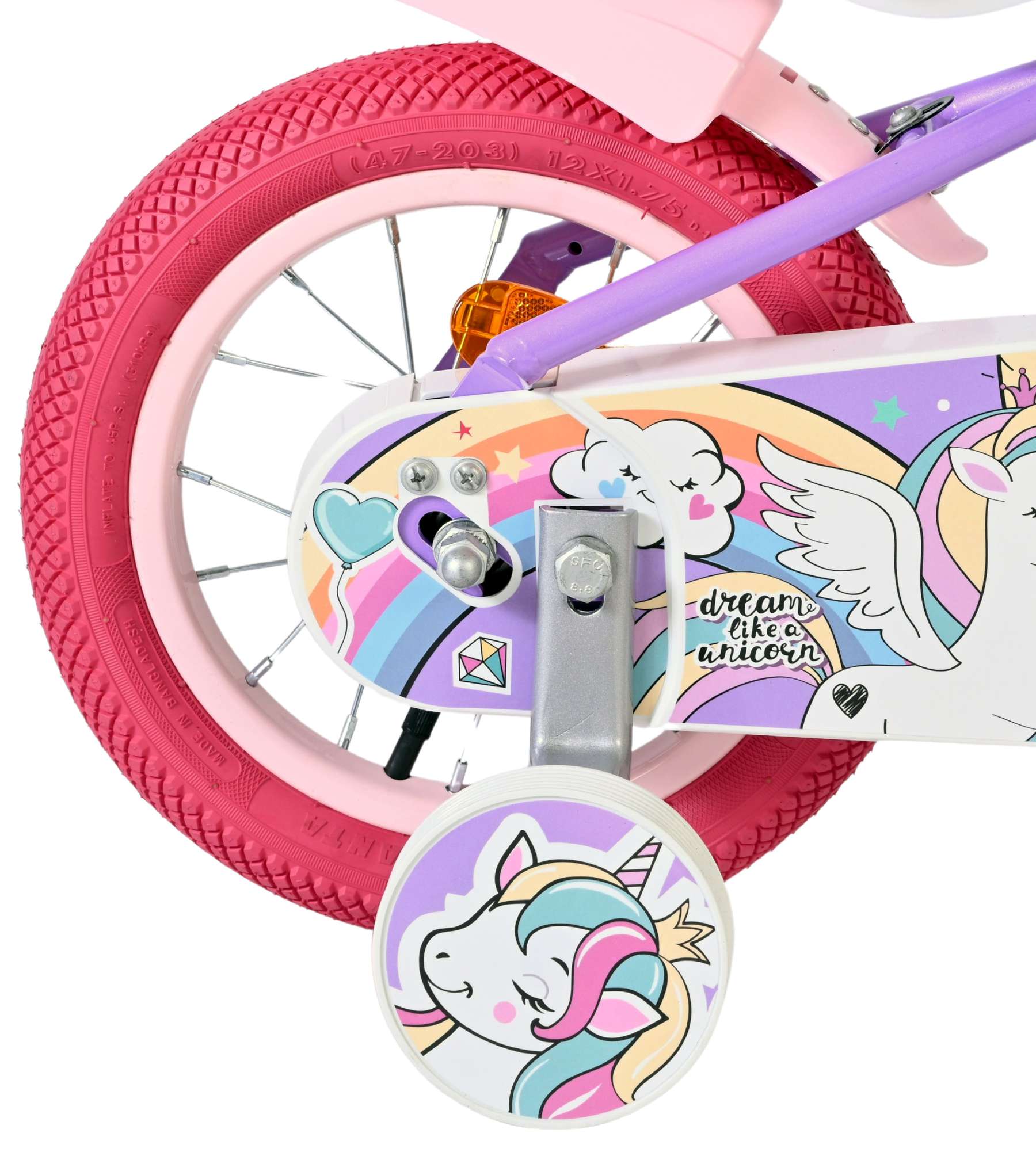 volare-unicorn-12-zoll-kinderfahrrad-lila-einhorn-mit-korb image 2
