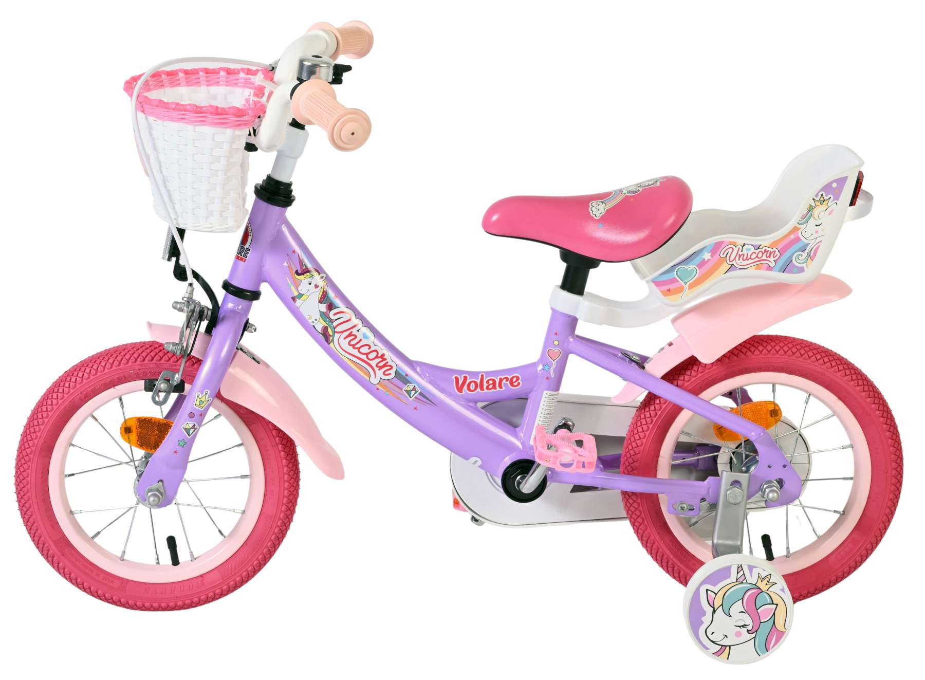 volare-unicorn-12-zoll-kinderfahrrad-lila-einhorn-mit-korb image 7