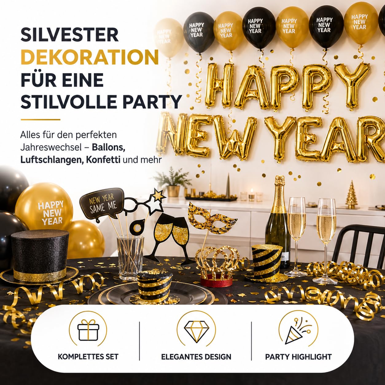 festifun-dekoration-set-silvester-2027-gold-mit-ballon image 3