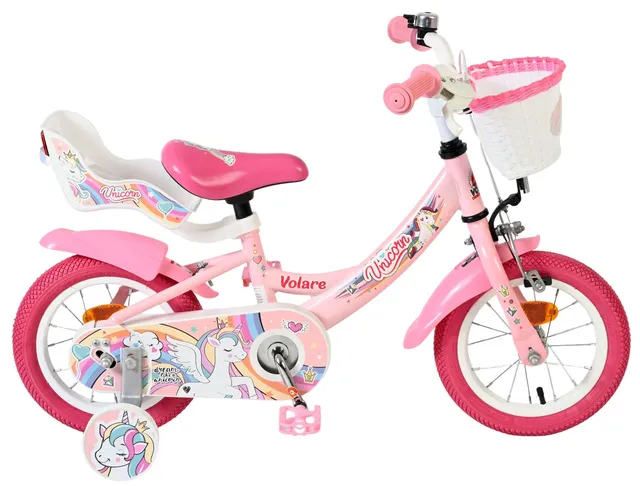 volare-unicorn-12-zoll-kinderfahrrad-rosa-korb-sitz image 1