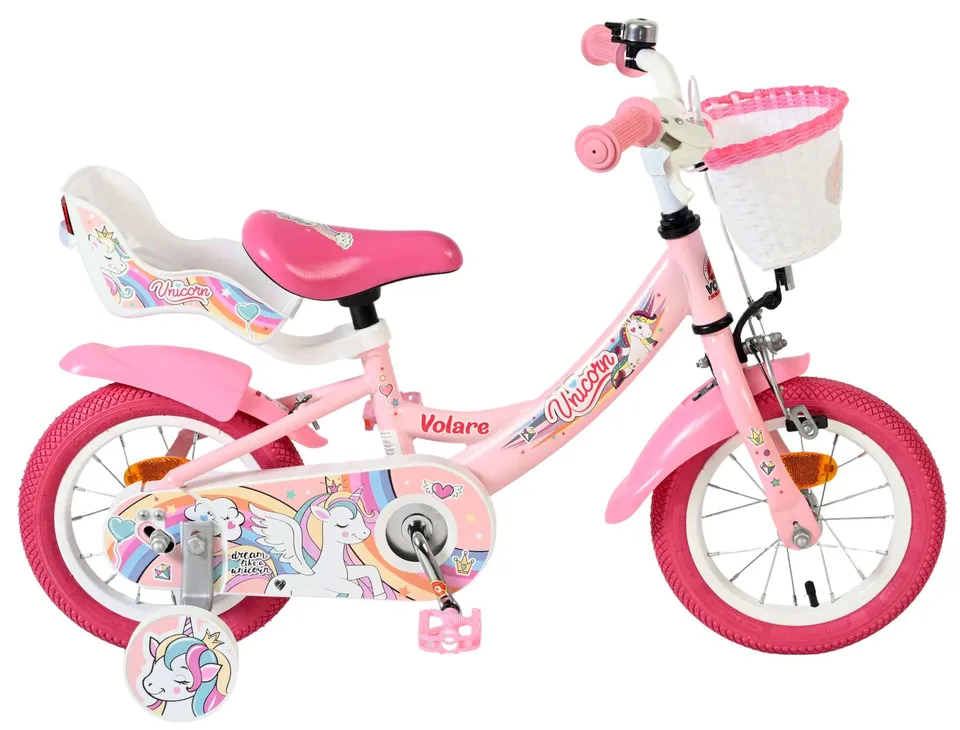 volare-unicorn-12-zoll-kinderfahrrad-rosa-korb-sitz image 1