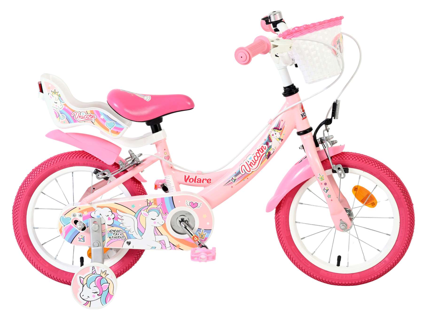 volare-unicorn-kinderfahrrad-14-zoll-rosa-mit-handbremsen image 1