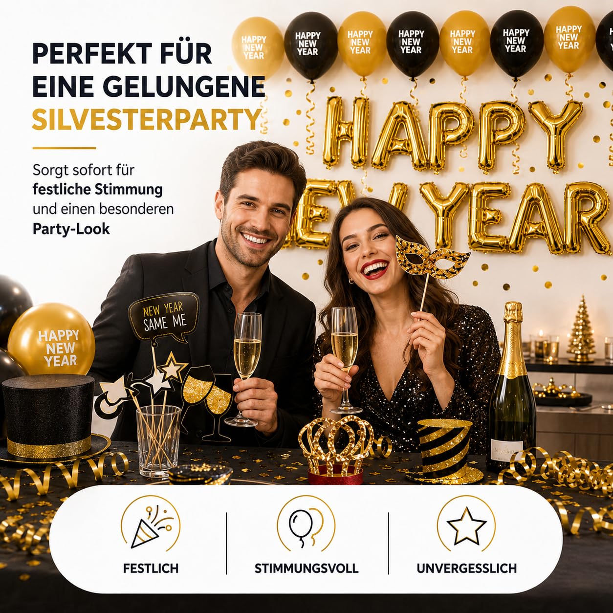 festifun-dekoration-set-silvester-2027-gold-mit-ballon image 2
