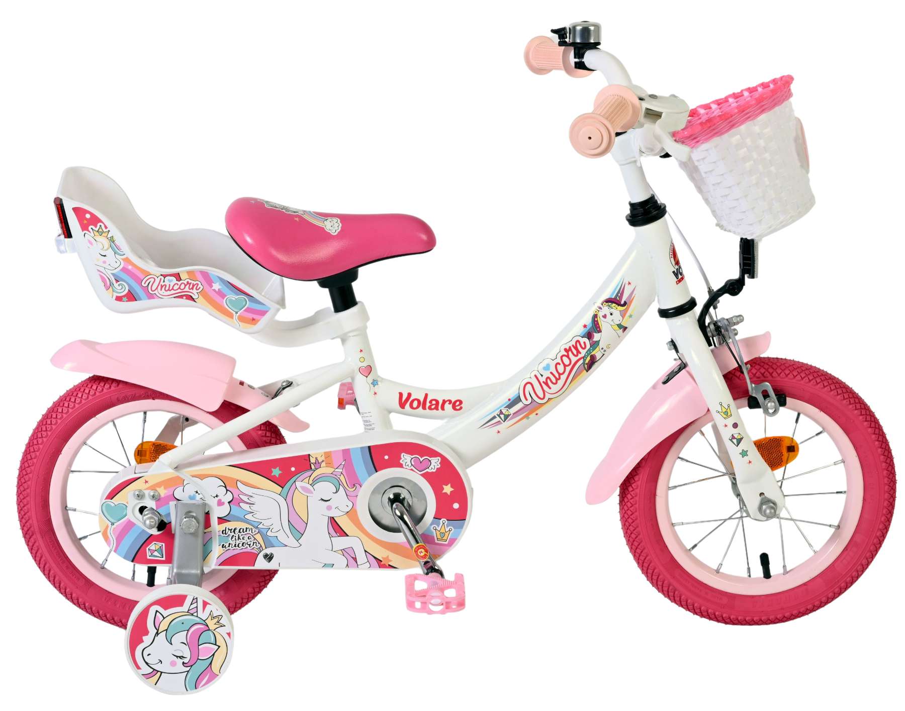 volare-unicorn-maedchenfahrrad-12-zoll-weiss-mit-korb image 1