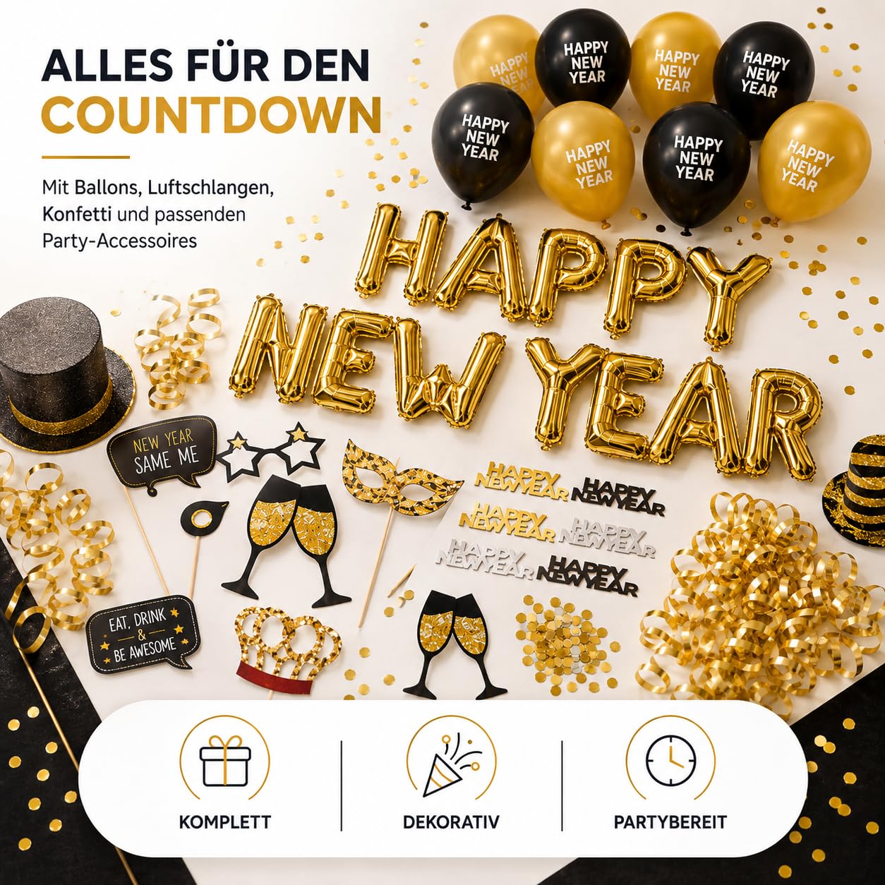 festifun-dekoration-set-silvester-2027-gold-mit-ballon image 7
