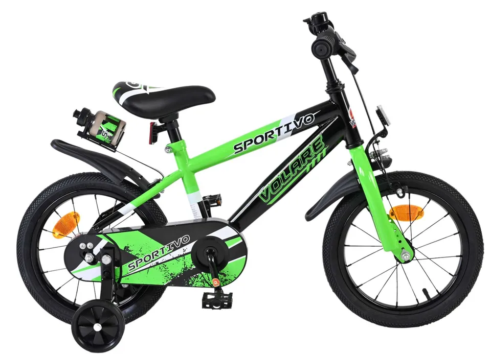 volare-sportivo-14-zoll-kinderfahrrad-jungen-gr-n-trinkflasche image 1