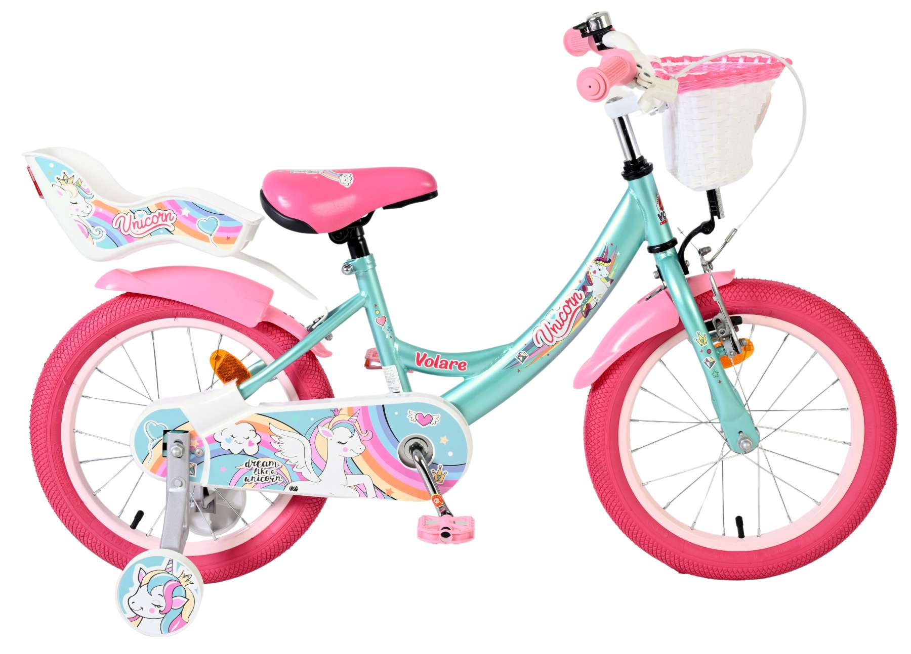volare-unicorn-kinderfahrrad-16-zoll-gr-n-m-dchen-korb image 1