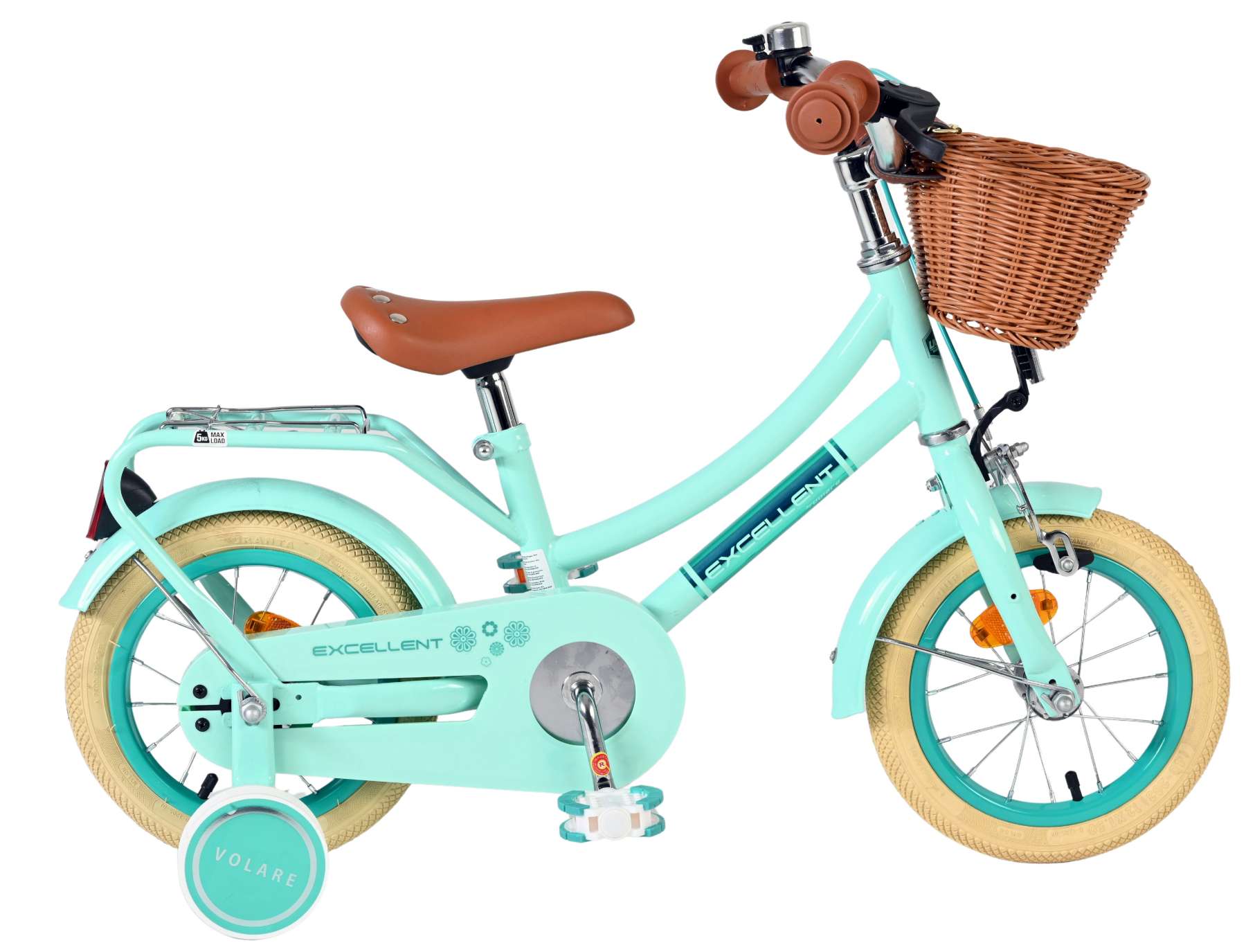 volare-excellent-12-zoll-kinderfahrrad-gr-n-m-dchen-mit-korb image 1