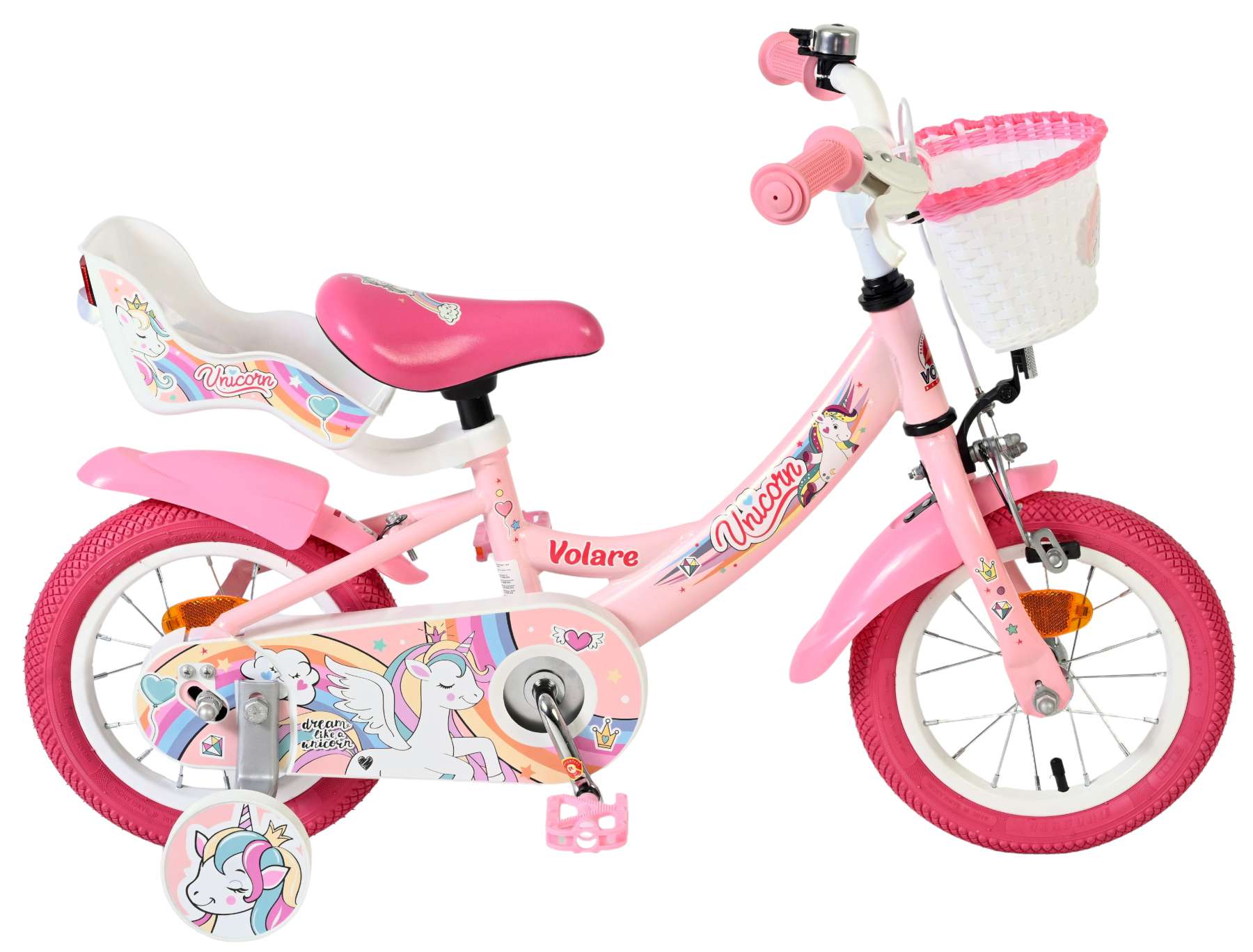 volare-unicorn-12-zoll-kinderfahrrad-rosa-korb-sitz image 1